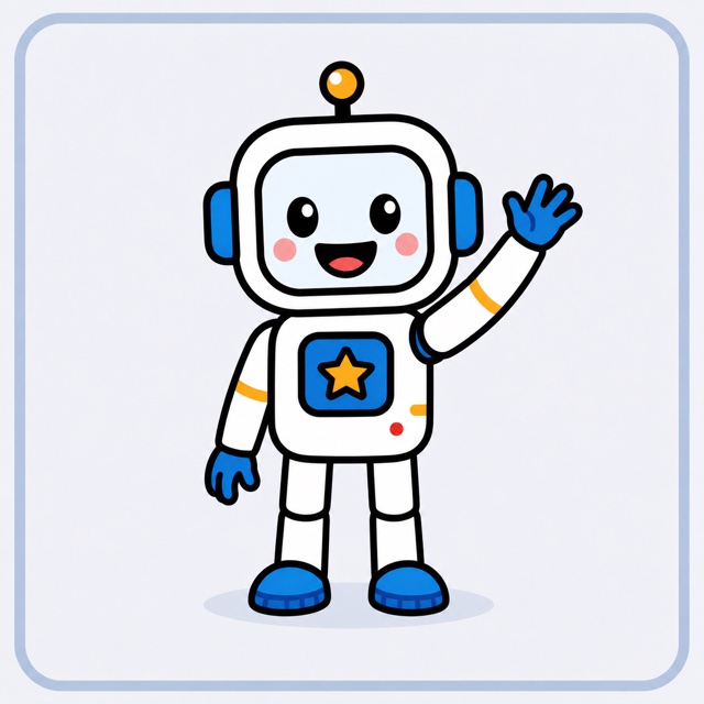 Workbook illustration of a friendly robot waving